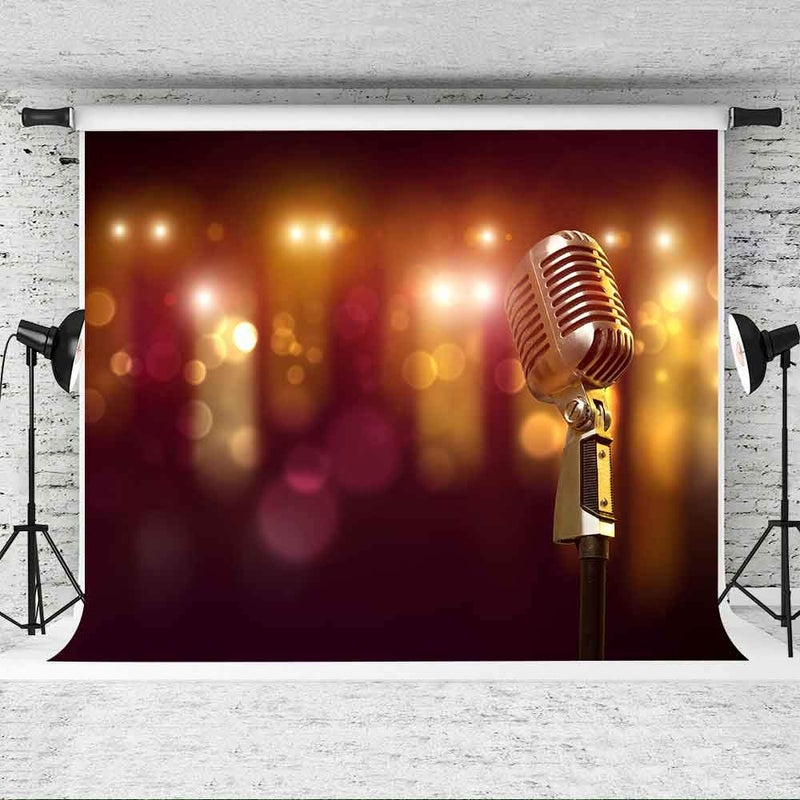 EOA 7(W) x5(H) FT Golden Microphone Music Backdrop Karaoke Dancing Disco Party Photography Background Birthday YouTube Booth Family Portrait Studio Prop - Image 3